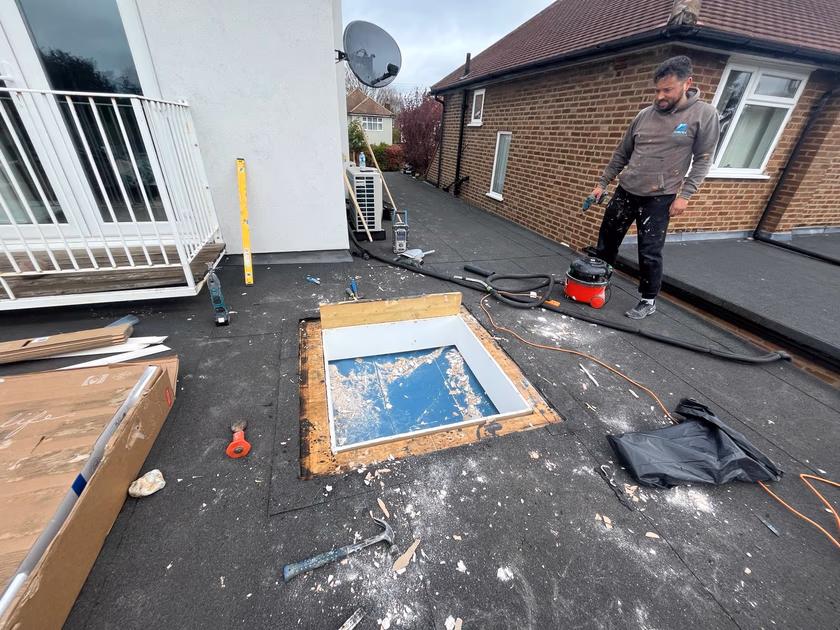 Old skylight removed, timber kerb exposed and ready for the new Velux frame
